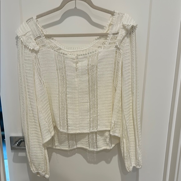 Sezane White Ruffled Fitted Long Sleeve Blouse - Picture 6 of 8